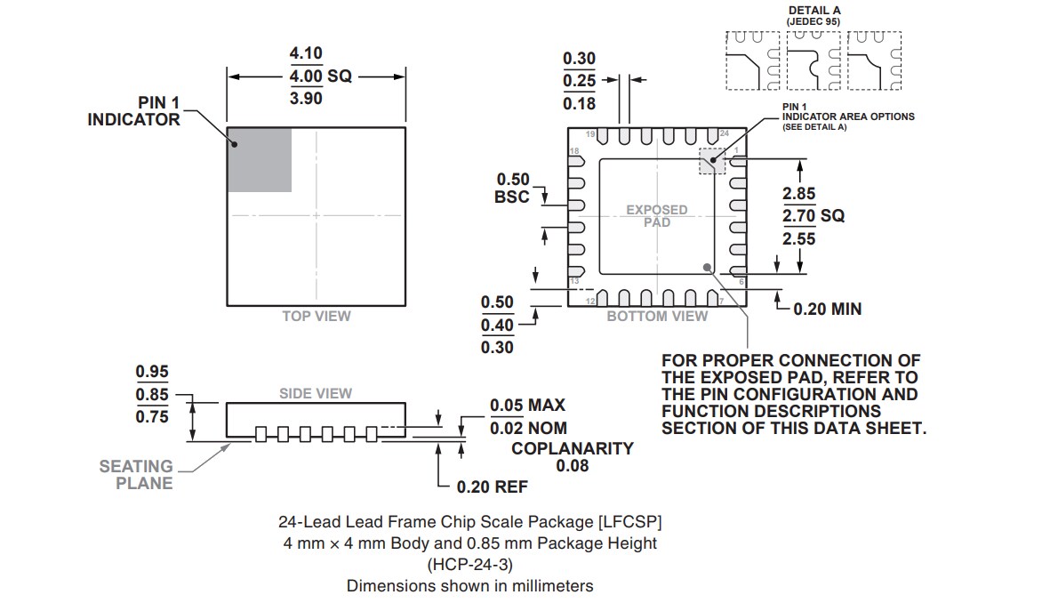 Mechanical Drawing - Analog Devices Inc. HMC1082LP4E GaAs pHEMT MMIC Medium Power Amplifier